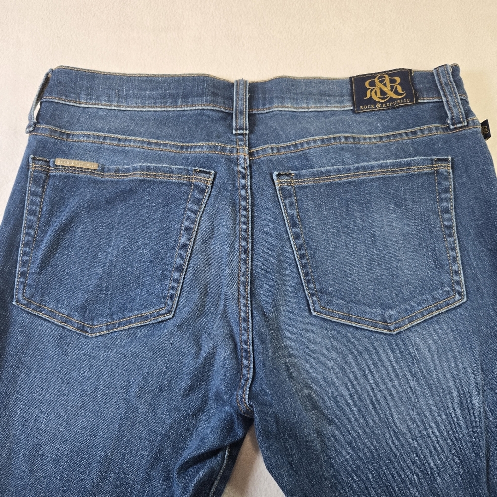 ROCK & REPUBLIC KASANDRA JEANS BOOT CUT WOMEN'S SIZE 12 DISTRESSED DENIM